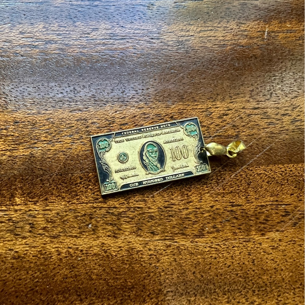 Vintage 100$ dollar necklace pendant 24k gold bonded